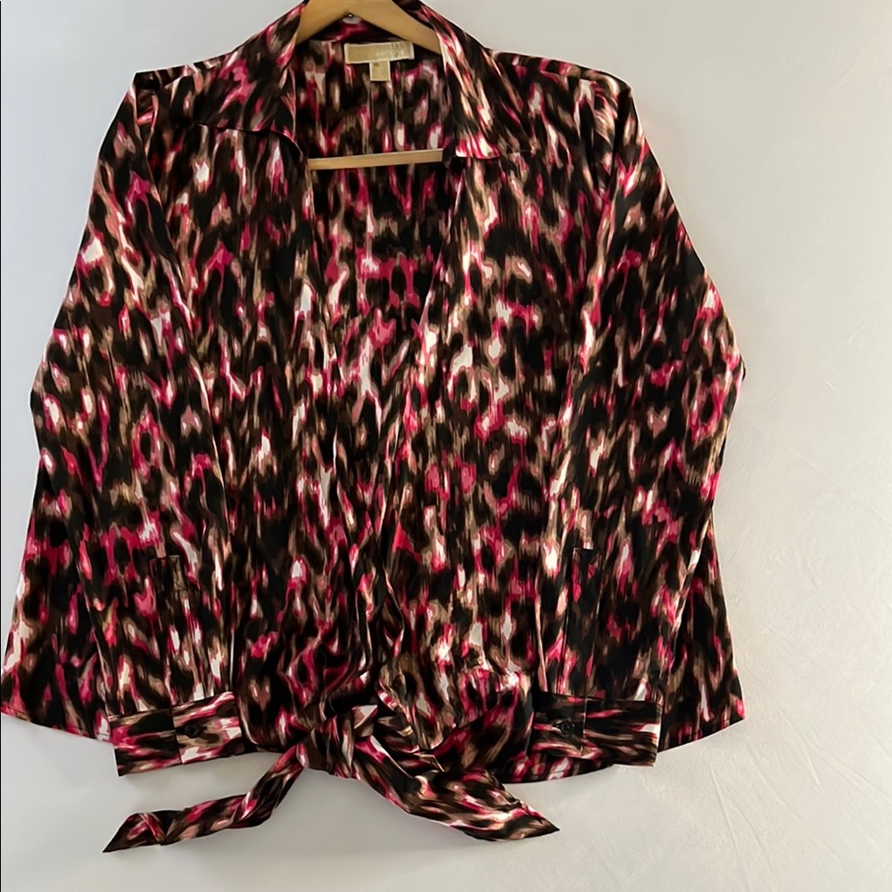 MICHAEL Michael Kors Pink and Black Patterned Wrap Blouse